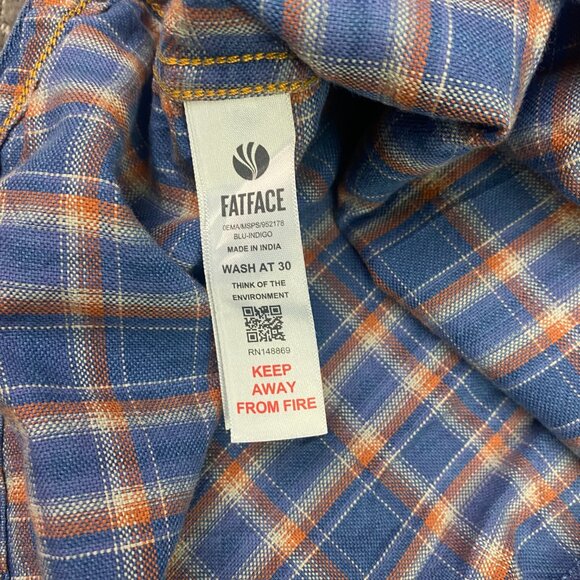 Fat Face Short Sleeve Kettering Check Shirt Men's Large Button Up Blue Indigo - Picture 9 of 12